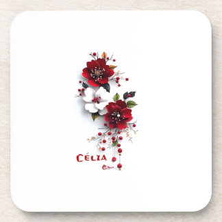 Porta-copo Bases Elegantes de Plástico Rijo com Floral Vermel