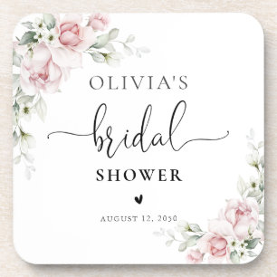 Porta-copo Bases para Chá de Noiva Floral Rosa Suave