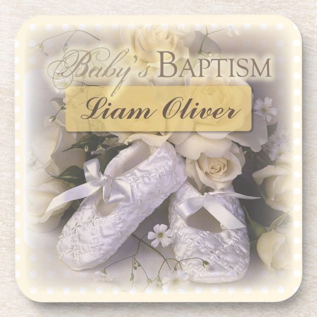 Porta-copo Batismo do bebê neutro, nome personalizável, Liam (Frente)