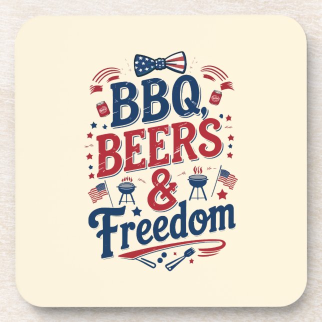 Porta-copo BBQ, Beers & Freedom – Retro 4th of July Vibes (Frente)