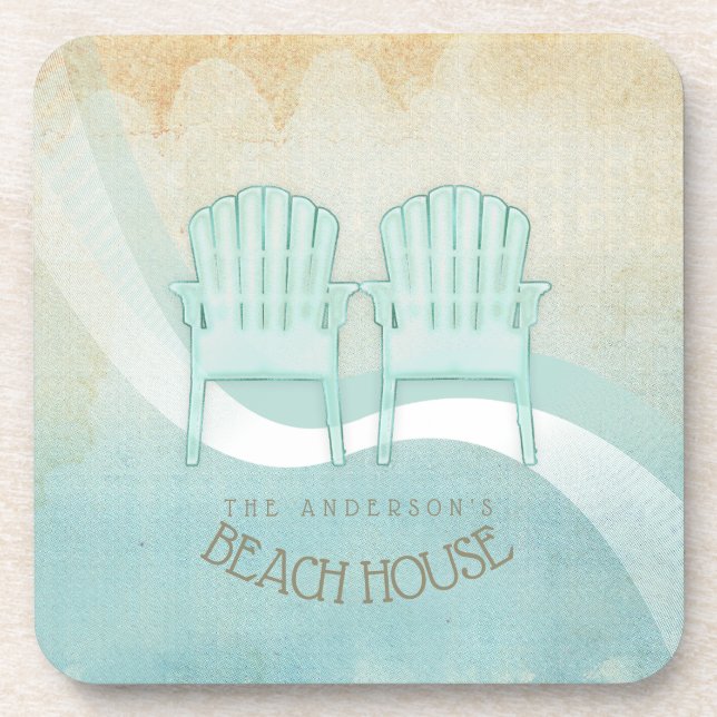 Porta-copo Beach House Adirondack Chairs Aqua Blue ID623 (Frente)