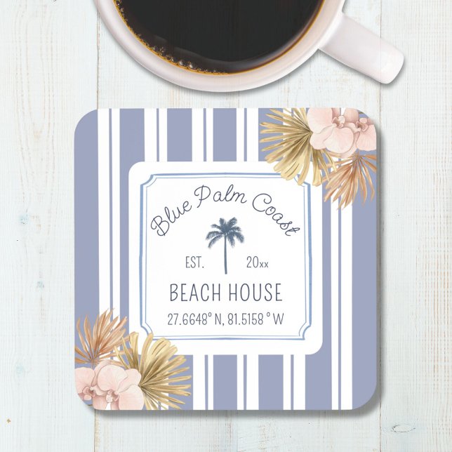 Porta-copo Beach House Blue Stripes Coastal Boho Farmhouse (In situ)