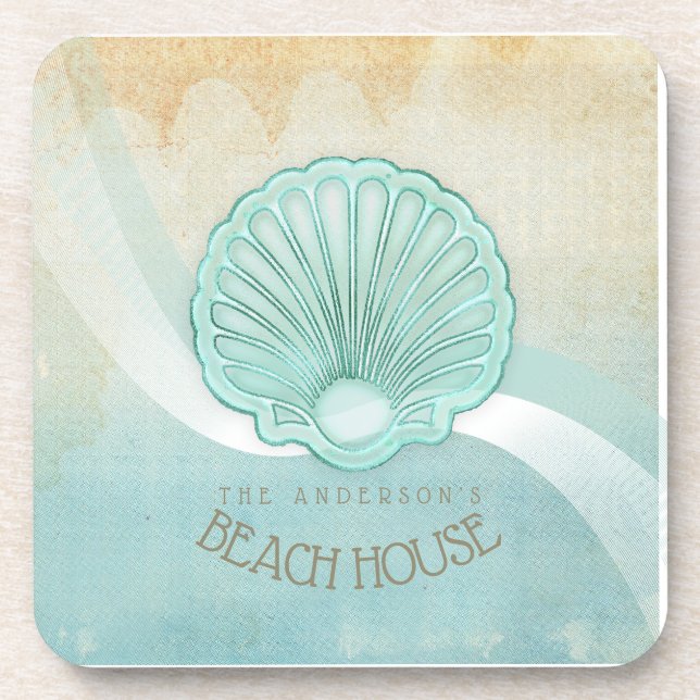 Porta-copo Beach House Clam Shell Aqua Blue ID623 (Frente)