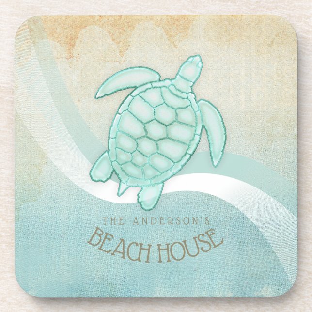 Porta-copo Beach House NMaritime Turtle Aqua Blue ID623 (Frente)