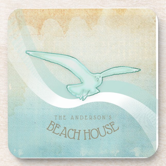 Porta-copo Beach House Seagull Aqua Blue ID623 (Frente)