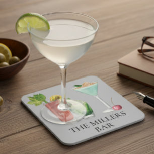 Porta-copo Bebidas de Aquarela de Bar de Coquetel Personaliza
