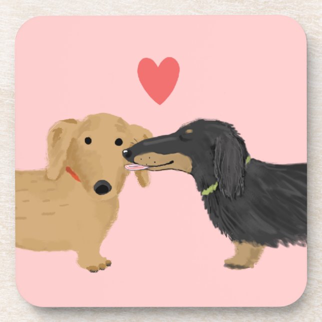 Porta-copo Beijo de Dachshund com Coração (Frente)