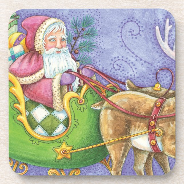 Porta-copo Bela Cartoon Natal Papai Noel Sleigh Reindeer (Frente)