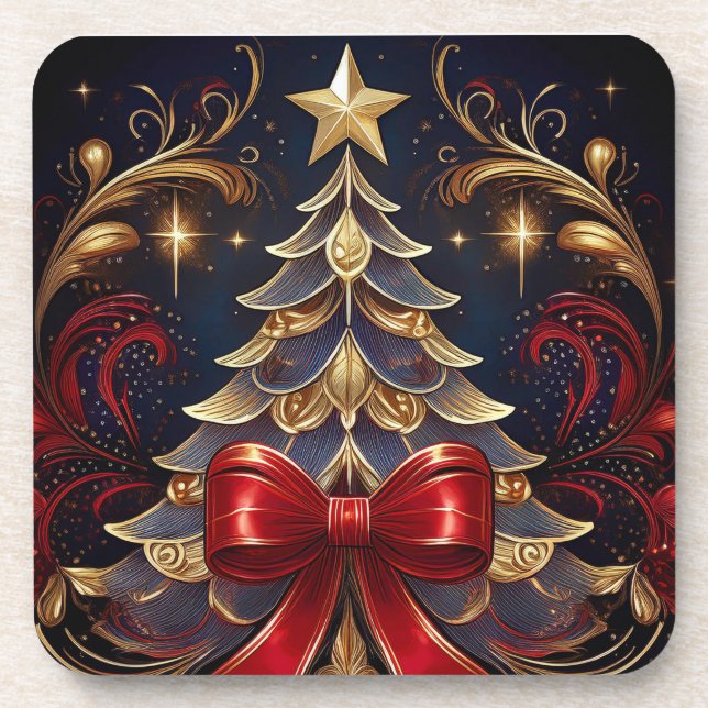 Porta-copo Bela Design de Friso Vermelho de Árvore de Natal (Frente)