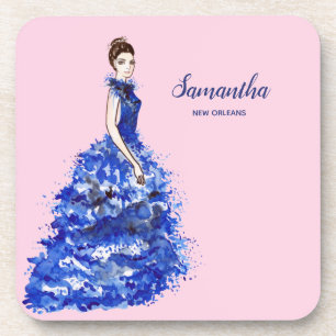 Porta-copo Bela Senhora com Vestido Azul Brilhante Moda