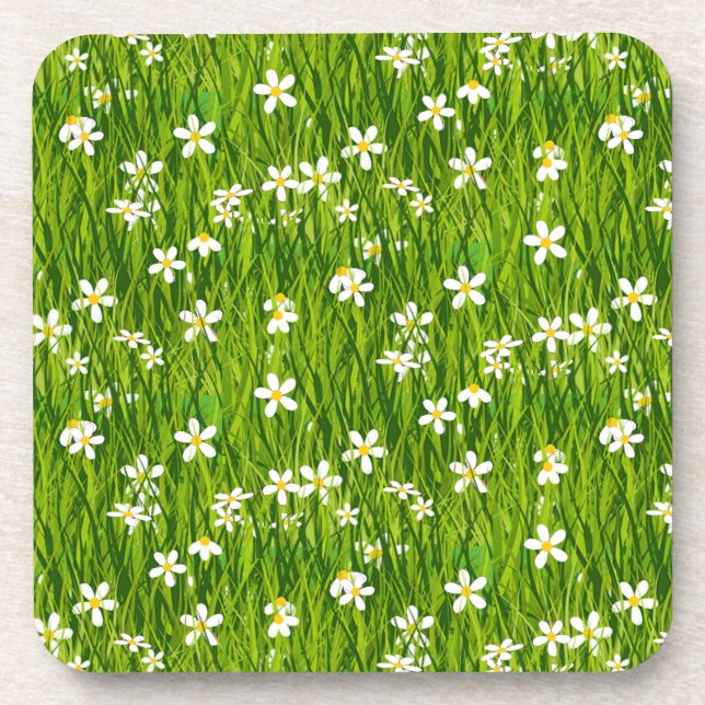 Porta-copo Belas Flores Brancas em Folhas Verdes (Frente)