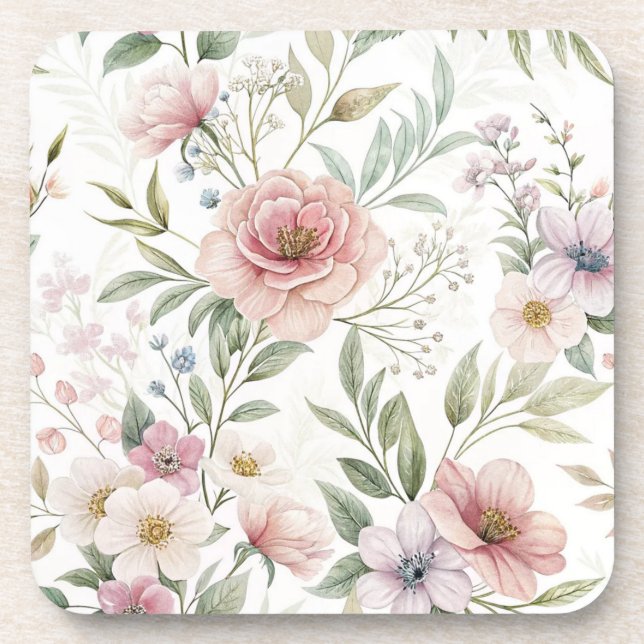 Porta-copo Belas Flores Padrão Rosa (Frente)
