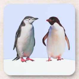 Porta-copo Belo Casal de Pinguins em Azul Claro