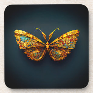 Porta-copo Belo Ornamentado Dourado Borboleta Teal