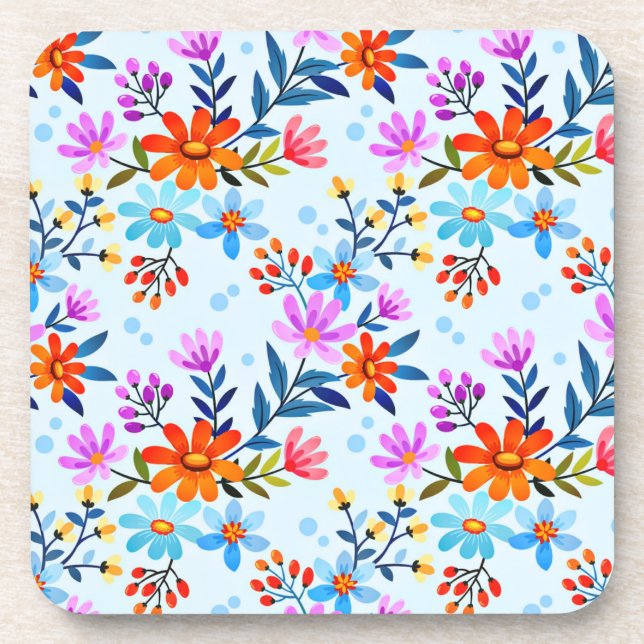 Porta-copo Belo Padrão de Flores e Folhas  (Frente)