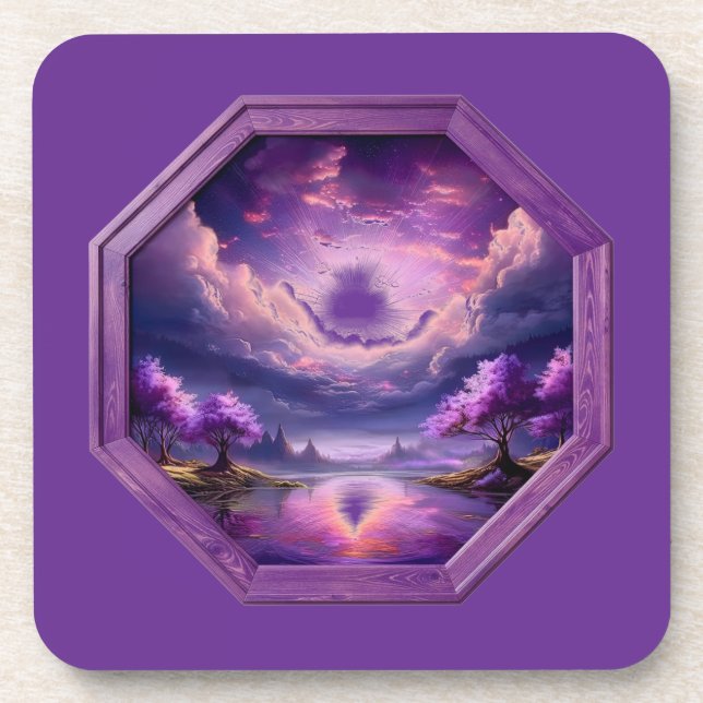 Porta-copo Belo Quadro Paisagem Roxa Com Reflexos  (Frente)