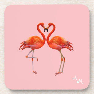Porta-copo Belos Flamingos e Monogramas cor-de-rosa nas Rosas