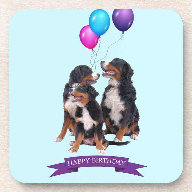 Porta-copo Bernese Mountain Dogs Feliz Aniversário (Frente)