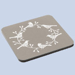 Porta-copo Bird Wreath Moderna Escandinávia<br><div class="desc">Bonito terra festiva de pássaros escandinavos e rosas. Branco sobre fundo neutro.</div>