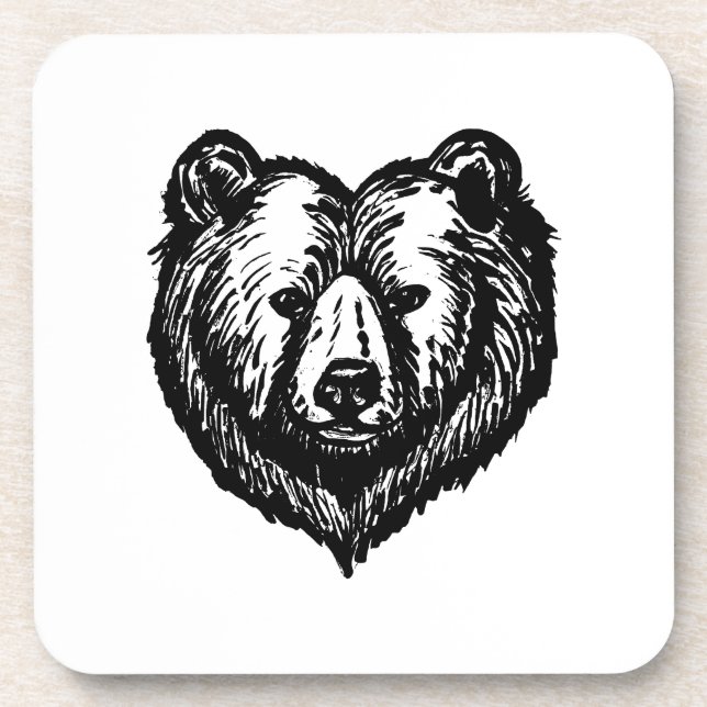 Porta-copo Black and White Bear's Face Ink Drawing (Frente)