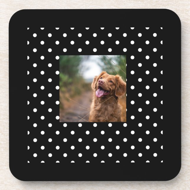 Porta-copo Black and white polka dot Dog pic (Frente)