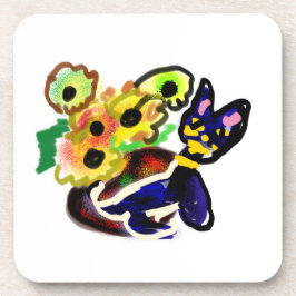 Porta-copo Black Cat and Sunflowers 