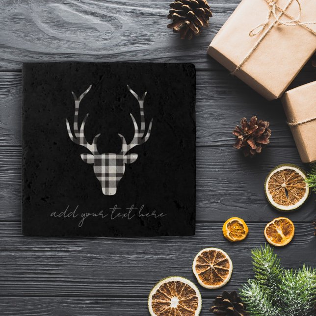 Porta-copo Black Plaid Check Deer Christmas (chic christmas Trivt. modern black plaid deer)