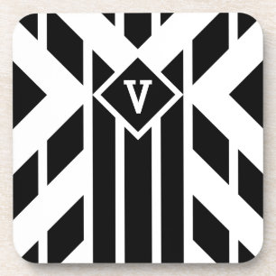Porta-copo Black Quadrilateral Strips em branco com monograma