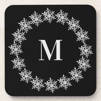 Porta-copo Black Real Snowflake Wreath Hard plastic coaster