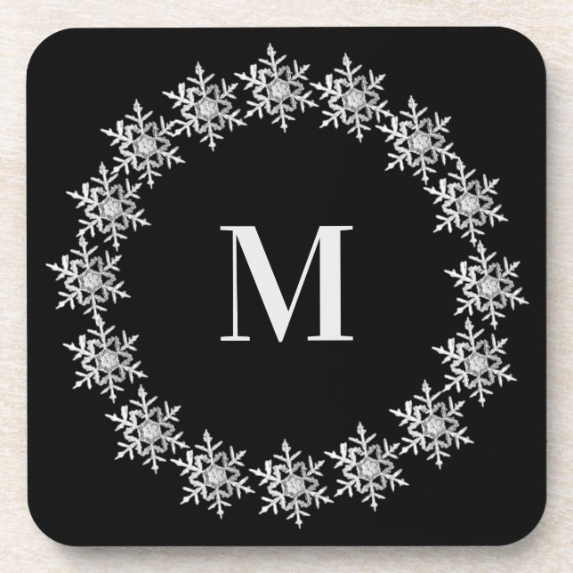 Porta-copo Black Real Snowflake Wreath Hard plastic coaster (Frente)
