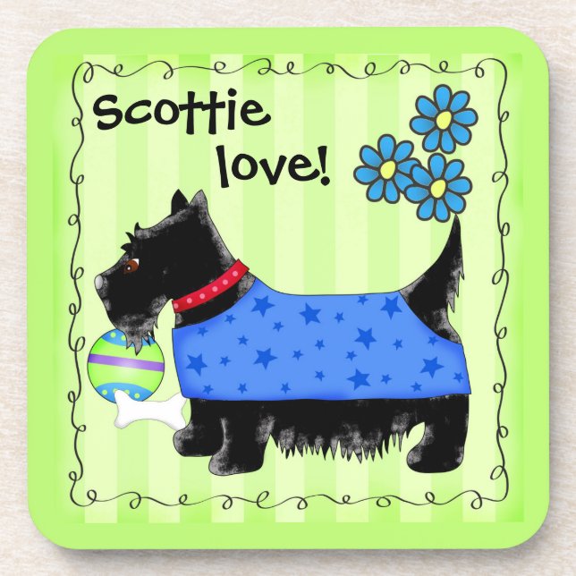 Porta-copo Black Scottie Terrier Dog Love Personalizado Green (Frente)