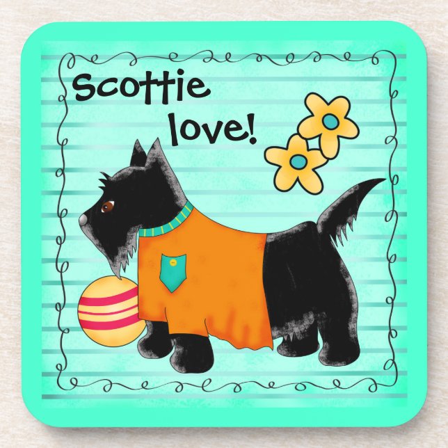Porta-copo Black Scottie Terrier Dog Love Personated Teal (Frente)