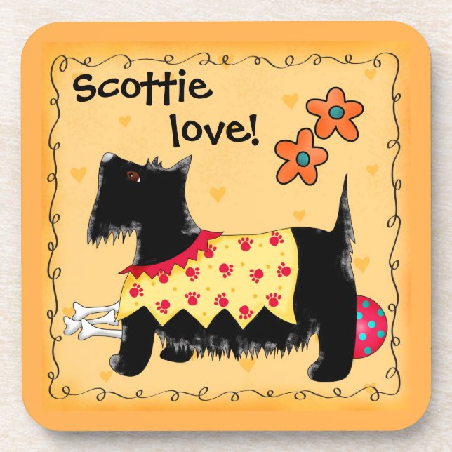Porta-copo Black Scottie Terrier Dog Love Personated Yellow (Frente)
