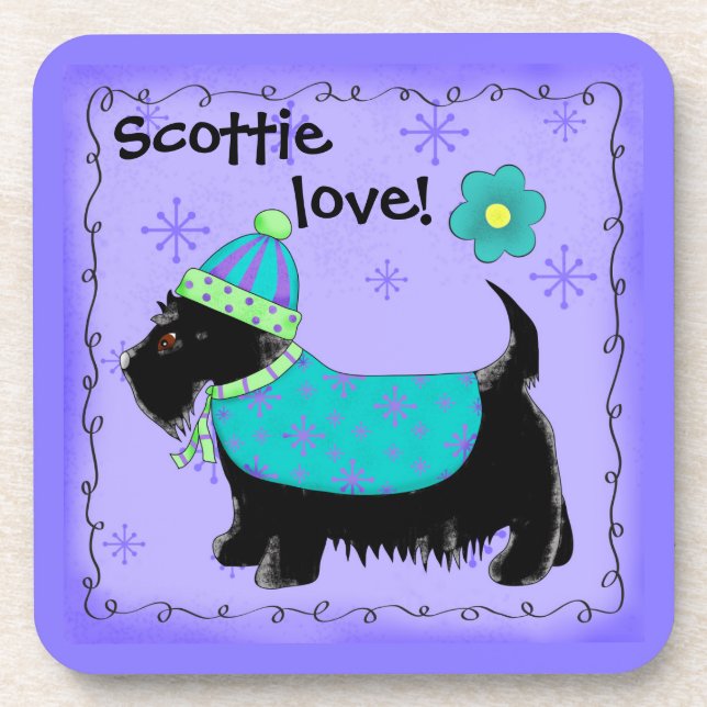 Porta-copo Black Scottie Terrier Dog Love Personed Purple (Frente)