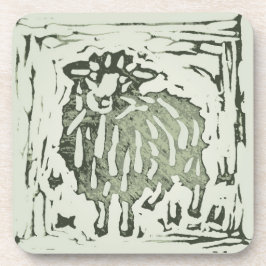 Porta-copo Block Print Sheep Donkey Quilt - green sheep.