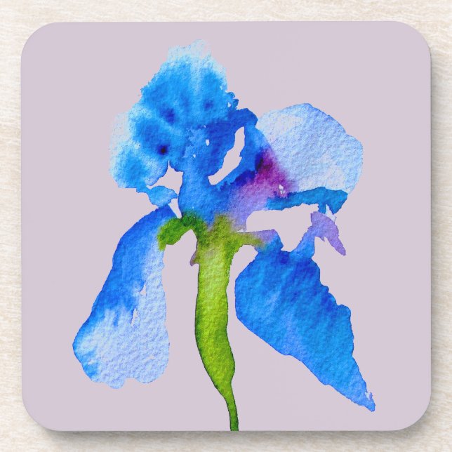 Porta-copo Blue Iris moderna aquarela arte floral (Frente)