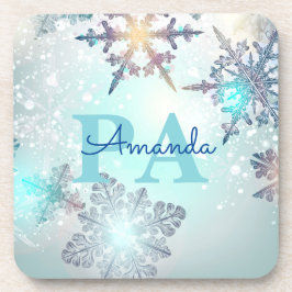 Porta-copo Blue Snowflake Personalized Name PA