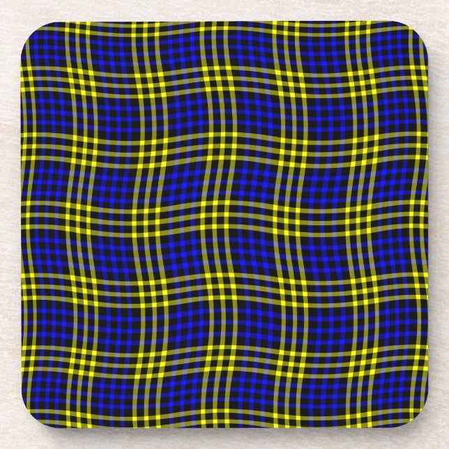 Porta-copo Blue Yellow Plaid Checker Seamless Pattern (Frente)