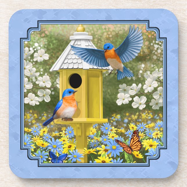 Porta-copo Bluebird e Hexagon Birdhouse Blue (Frente)