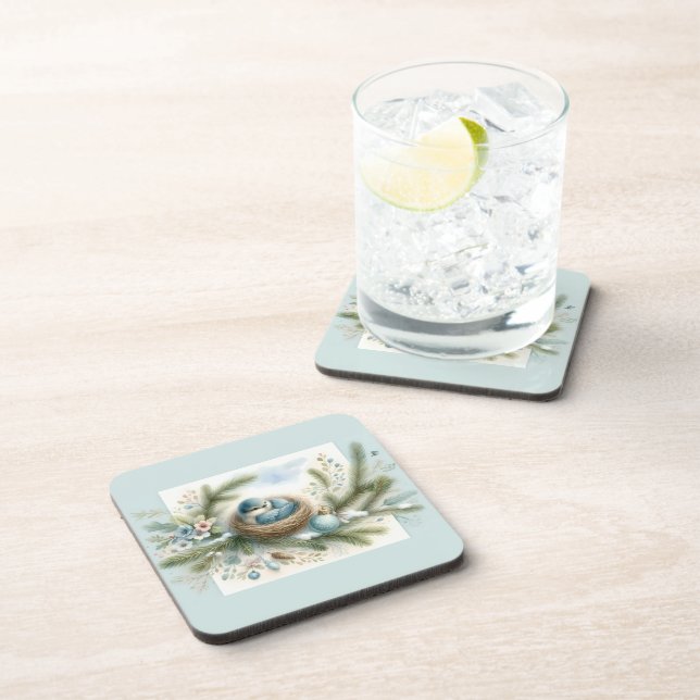 Porta-copo Bluebird Nest with Ornaments in Winter Pines (Lado Direito)