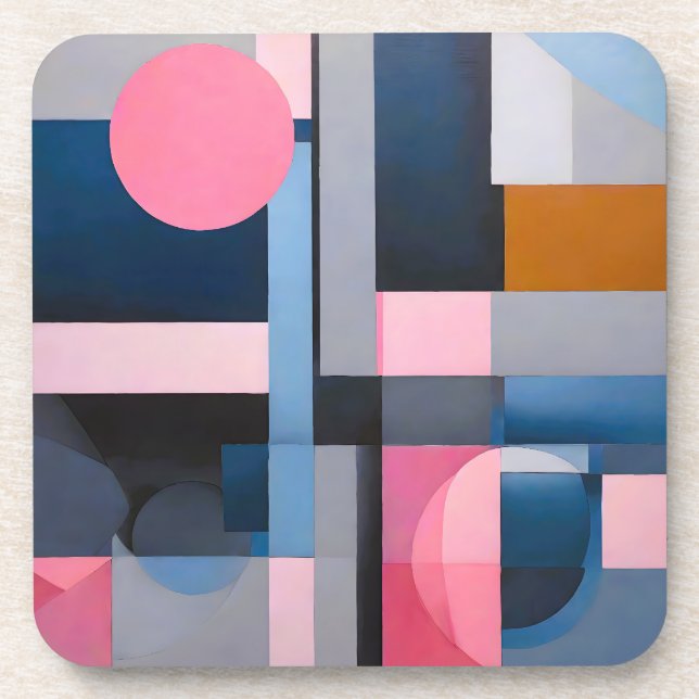 Porta-copo Blues e Pinks Sutis na Abstração Geométrica (Frente)