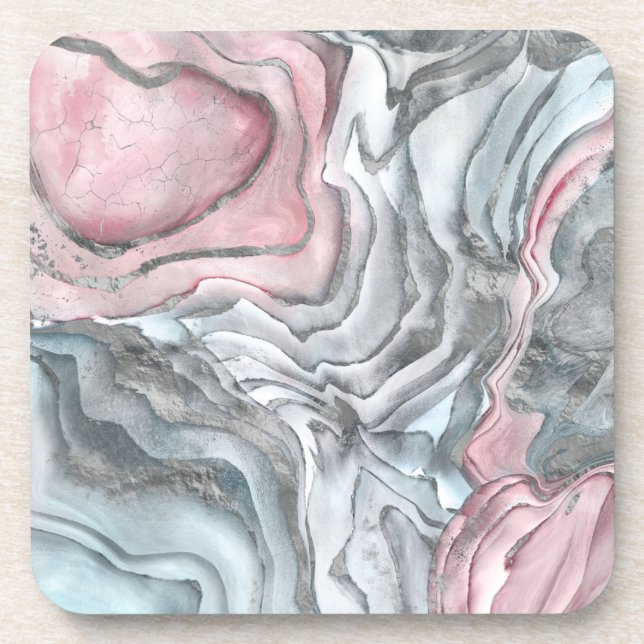 Porta-copo Blush rose marble - pastel pinks and silver (Frente)