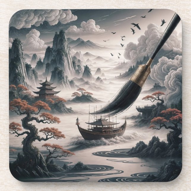 Porta-copo  Boat landscape ocean view poetic  art (Frente)