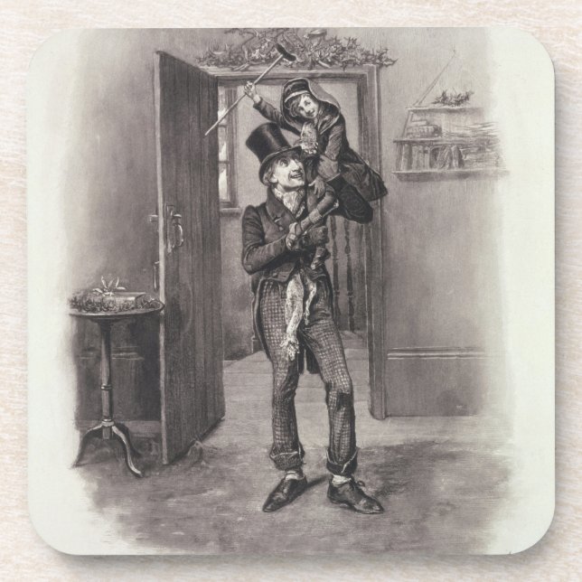 Porta-copo Bob Cratchit e Tim minúsculo, 'de Charles Dickens: (Frente)