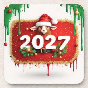 Porta-copo Bode de Natal com Grinalda de Sempre-Verde