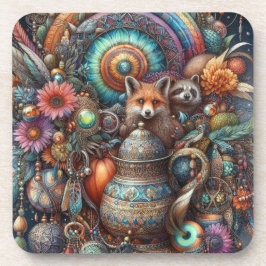 Porta-copo Boho Fox Raccoon Floral Design