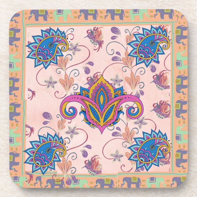 Porta-copo Boho paisley and elephant pattern_lmandala artwork (Frente)