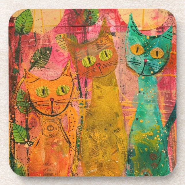 Porta-copo Boho Watercolor Cats - Terna Feline Art (2) (Frente)