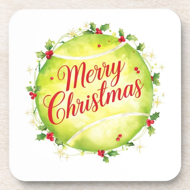 Porta-copo Bola de Tênis Feliz Natal Feriado  (Frente)