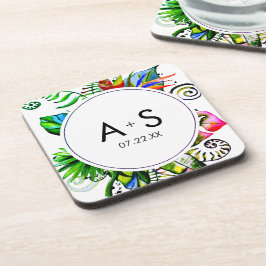 Porta-copo Bold Tropical Palm Leaf Wreath Casamento Monograma